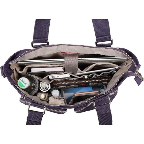 CREST DESIGN LAVENDER NYLON LAPTOP SHOULDER CASUAL OFFICE CAREER TOTE ORGANIZER - Picture 3 of 7